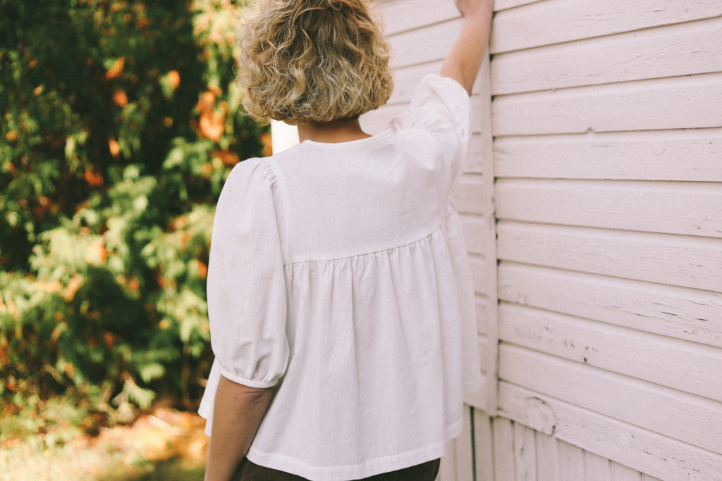 White Puffy Sleeve Cotton Blouse