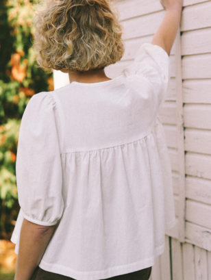 White Puffy Sleeve Cotton Blouse