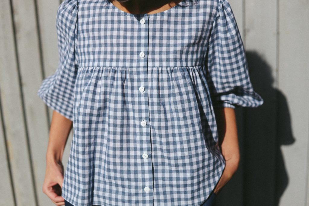 Cotton Ruffled Check Blouse - Image 1