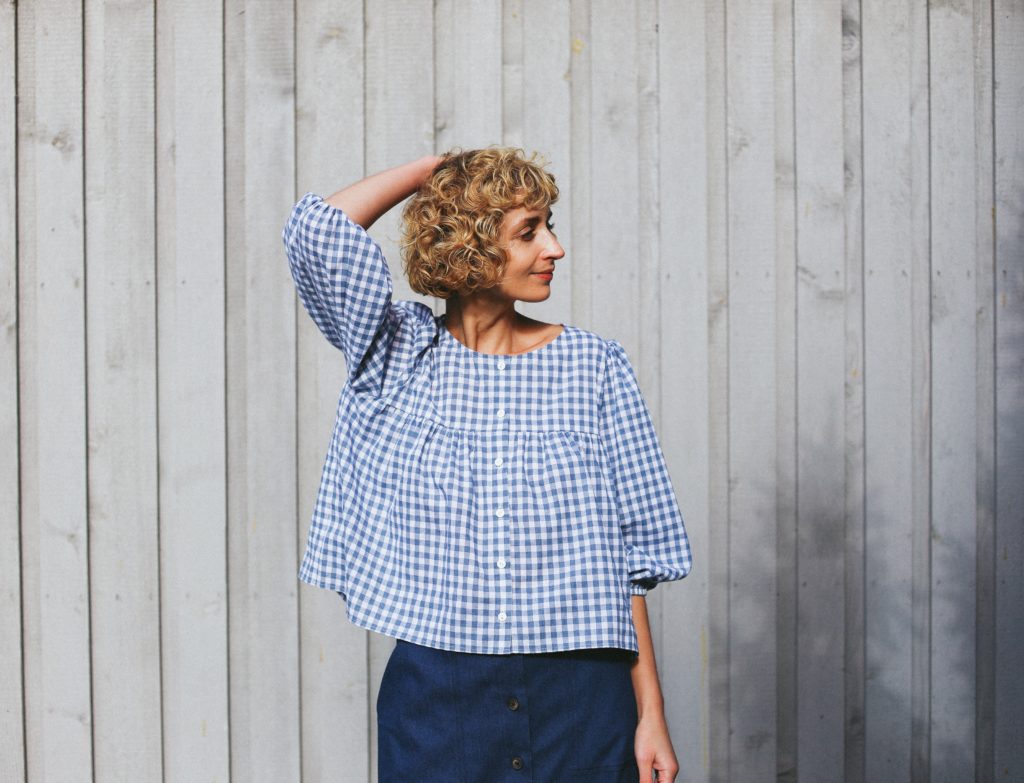 Cotton Ruffled Check Blouse - Image 3