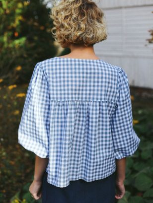 Cotton Ruffled Check Blouse