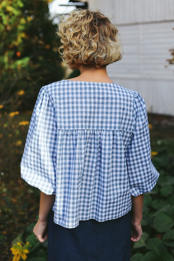 Cotton Ruffled Check Blouse