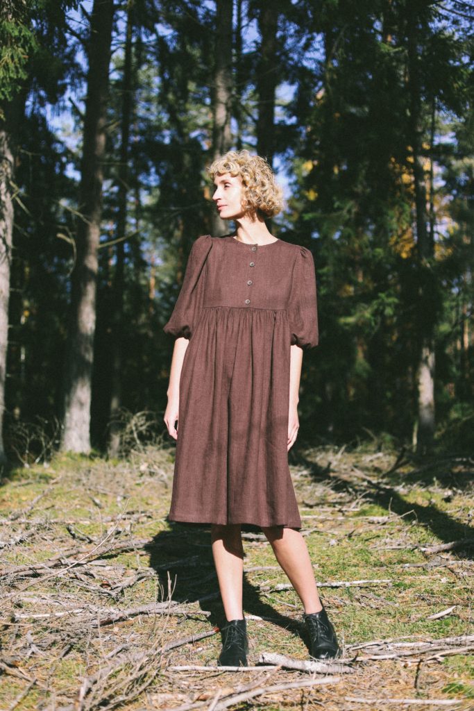 Empire waist puffy sleeve linen dress | Dress | Sustainable clothing | OffOn clothing