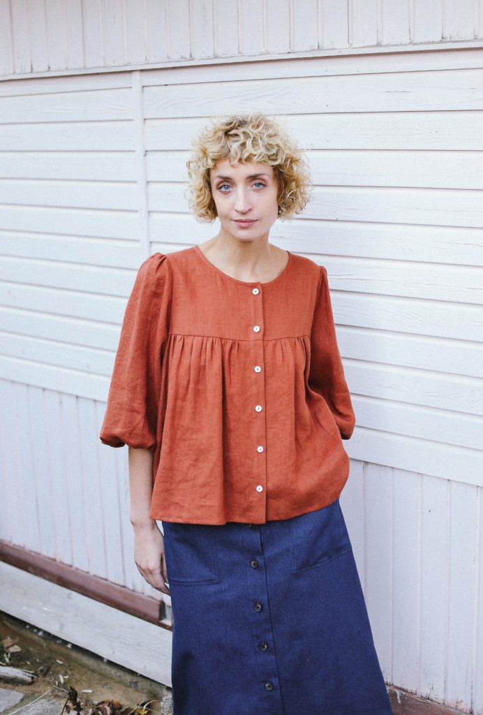Linen puffy sleeve blouse - Image 1