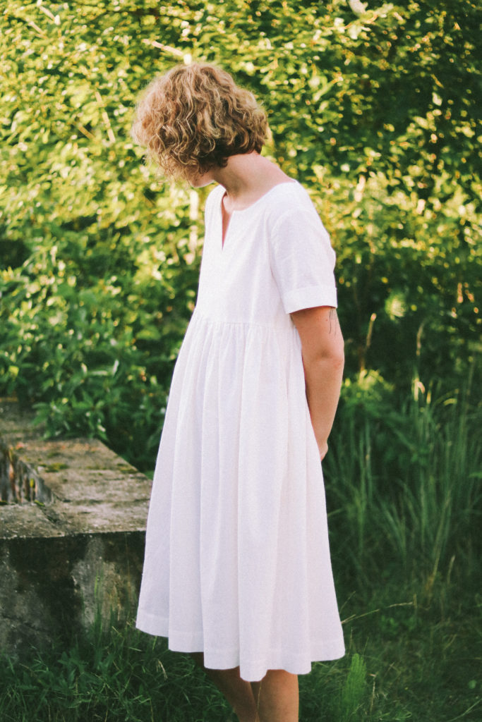 White cotton sundress with short folded sleeves - Image 1