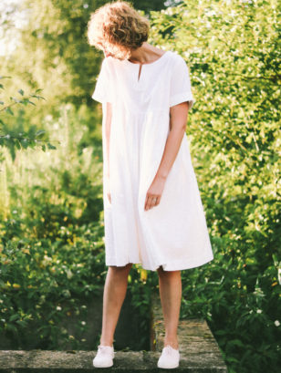 White cotton sundress with short folded sleeves
