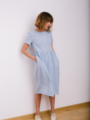 Linen High Waist Midi Dress