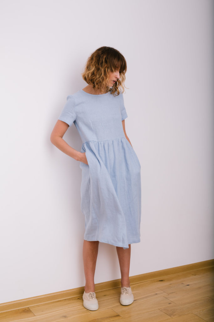 Linen High Waist Midi Dress