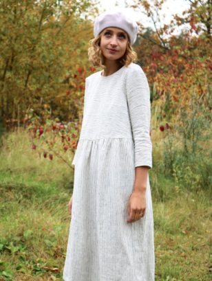 Loose Washed Striped Linen Dress