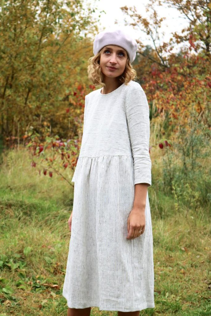 Loose Washed Striped Linen Dress