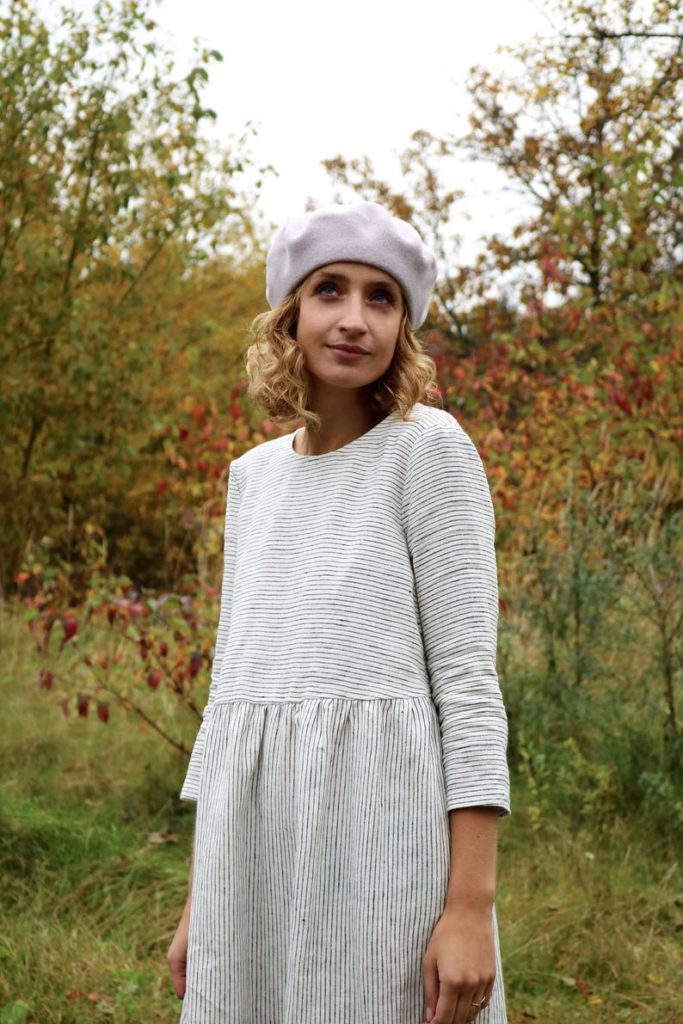 Loose Washed Striped Linen Dress - Image 2