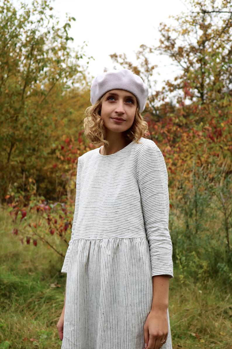 Loose Washed Striped Linen Dress - Image 2