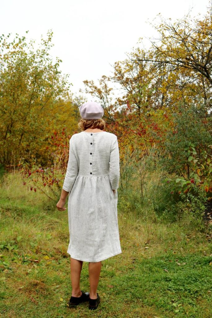 Loose Washed Striped Linen Dress - Image 3