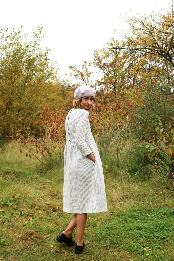 Loose Washed Striped Linen Dress - Image 4