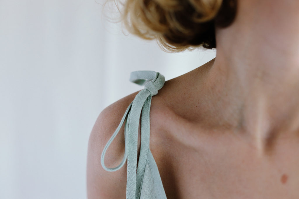 Loose linen dress in sage green color - Image 1