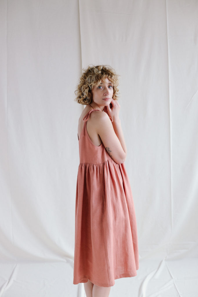 Tie Strap Linen Sundress in Pink