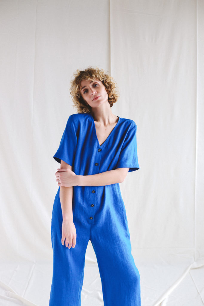 Loose linen V-neck jumpsuit | Jumpsuits | Sustainable clothing | OffOn clothing
