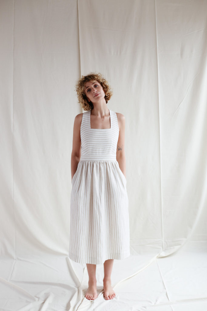 Striped Linen Apron Dress - Image 1