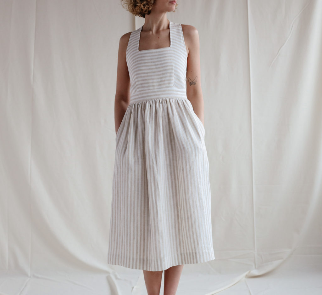 Striped Linen Apron Dress - Image 6