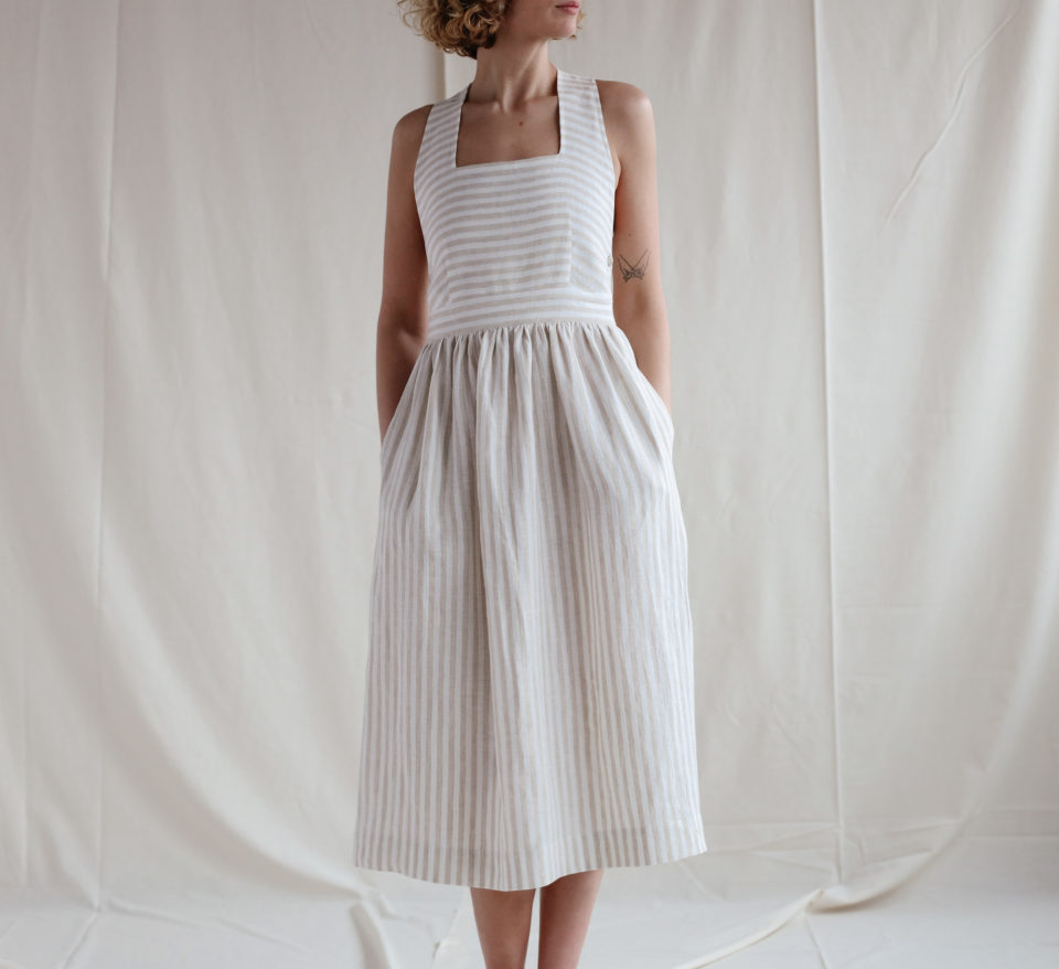 Striped Linen Apron Dress - Image 6