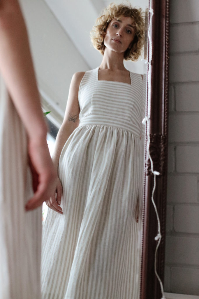 Striped Linen Apron Dress - Image 7