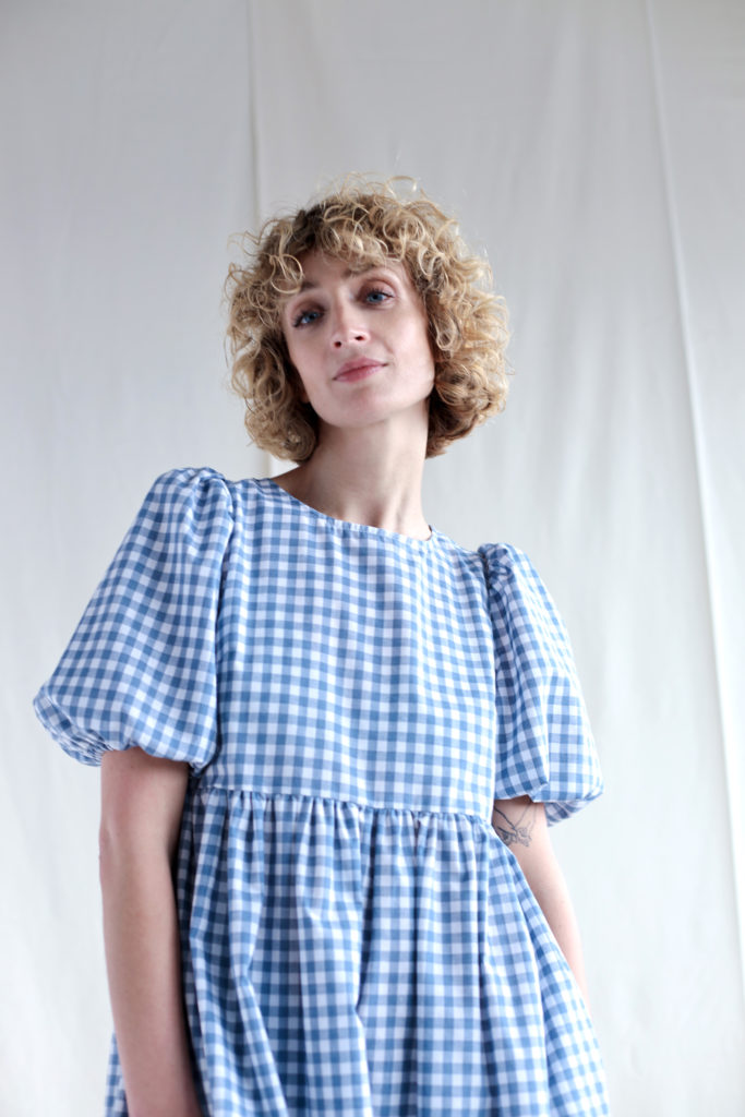 Puffy sleeve check dress - Image 1