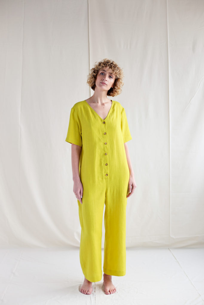 Loose fit linen V-neck jumpsuit - Image 1