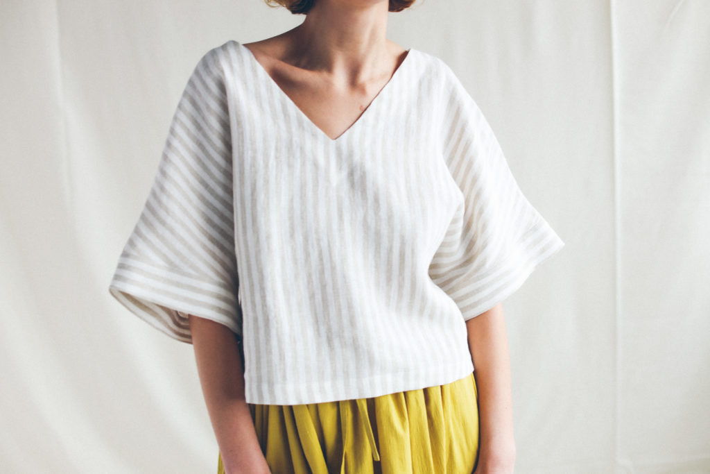Oversized V neck linen blouse