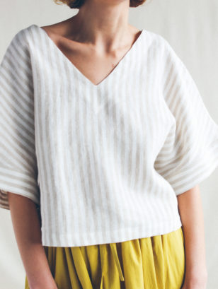 Oversized V neck linen blouse