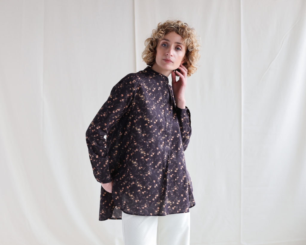 Mandarin collar blouse in Tana Lawn cotton