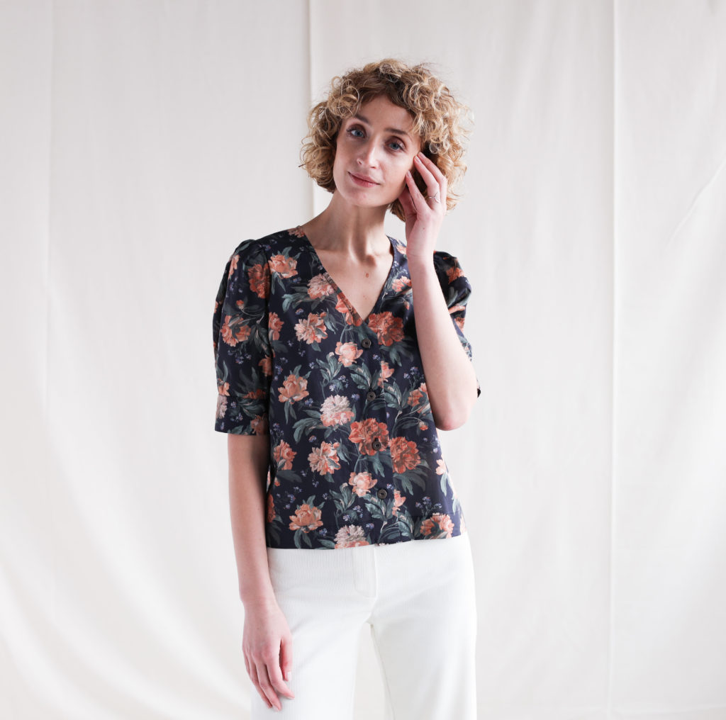 Floral V-neck cotton blouse - Image 1