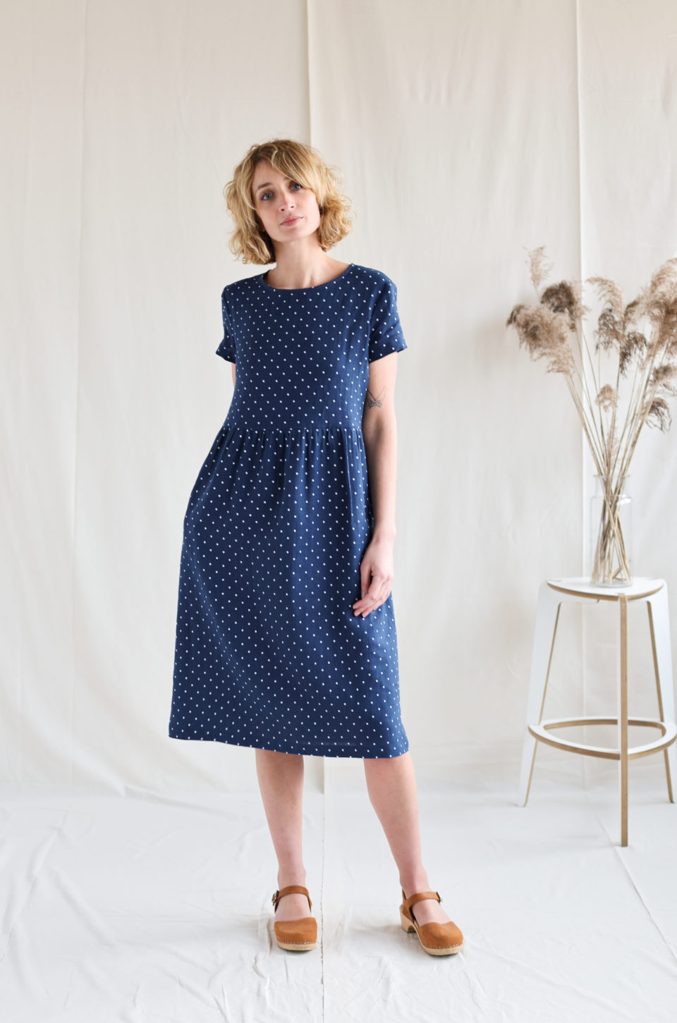 Loose MIDI linen dress in Polka Dot | Dress | Sustainable clothing | OffOn clothing