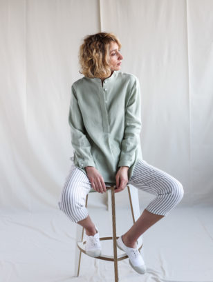 Linen long sleeve mandarin collar shirts