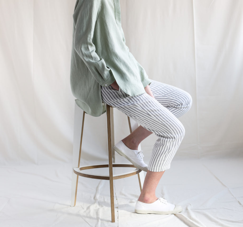 Linen cropped leg trousers in stripes