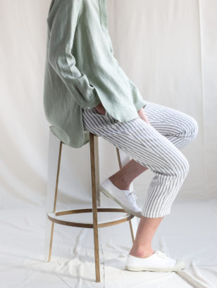 Linen cropped leg trousers in stripes