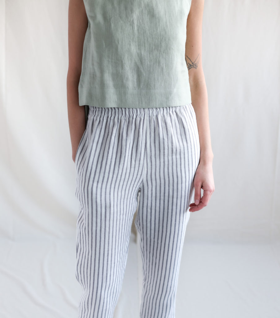 Linen cropped leg trousers in stripes - Image 1
