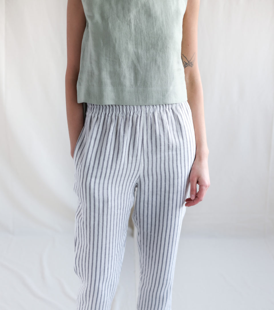 Linen cropped leg trousers in stripes - Image 1