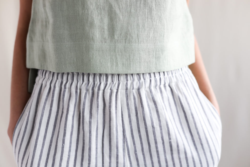 Linen cropped leg trousers in stripes - Image 2