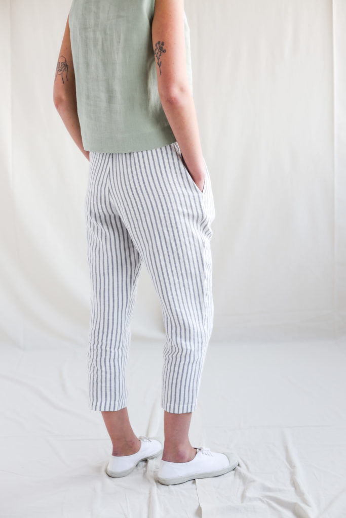 Linen cropped leg trousers in stripes - Image 3