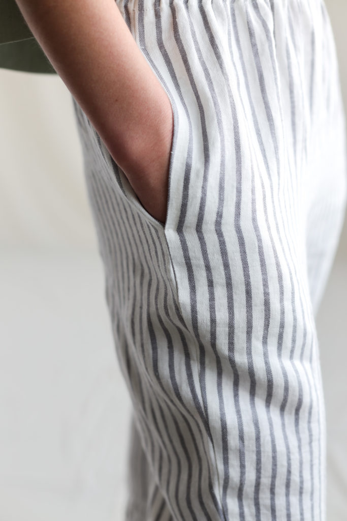 Linen cropped leg trousers in stripes - Image 5