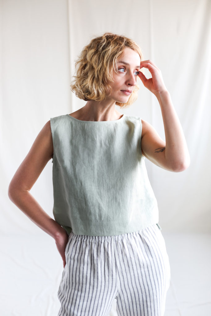 Cropped hem linen blouse