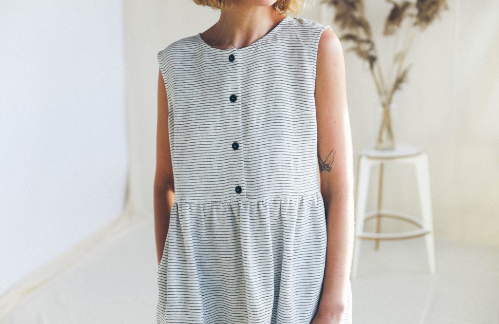 Striped Linen Sleeveless Dress - Image 1