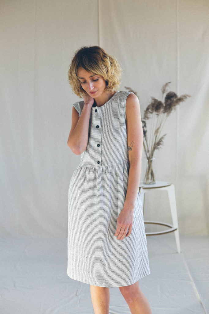 Striped Linen Sleeveless Dress - Image 4
