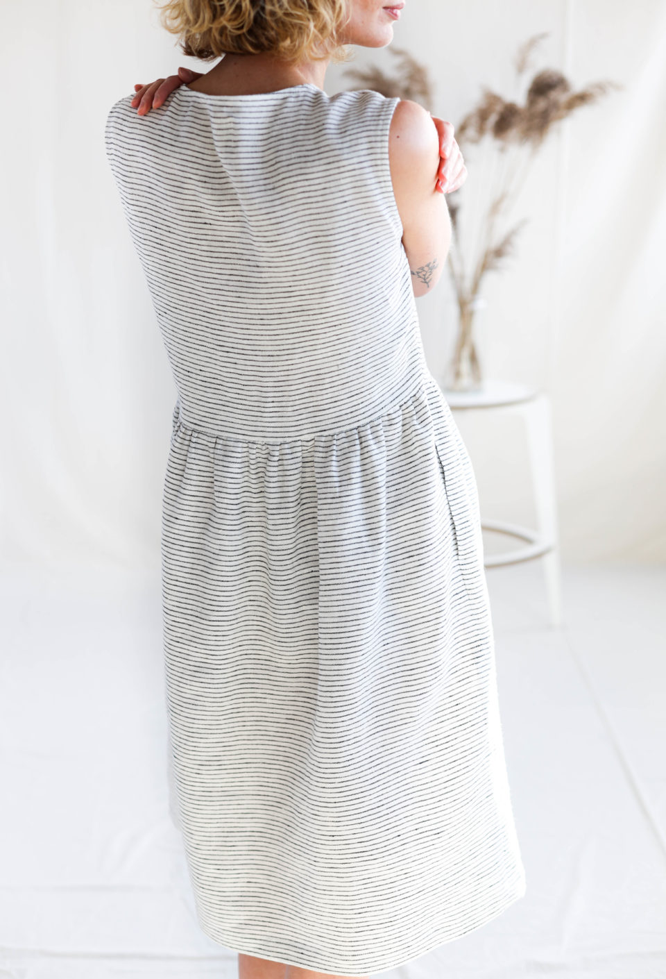 Striped Linen Sleeveless Dress - Image 3
