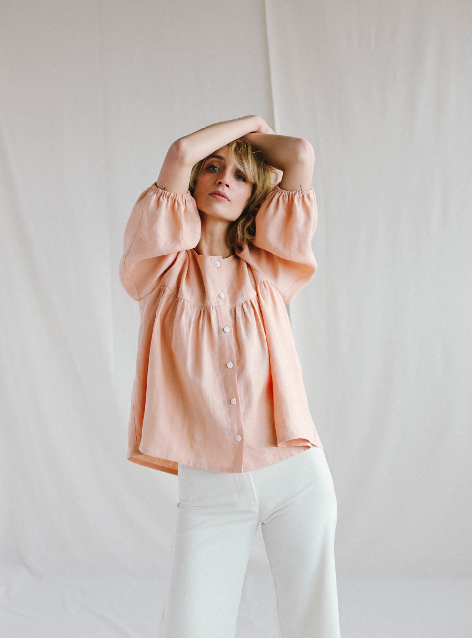 Linen puff sleeve top