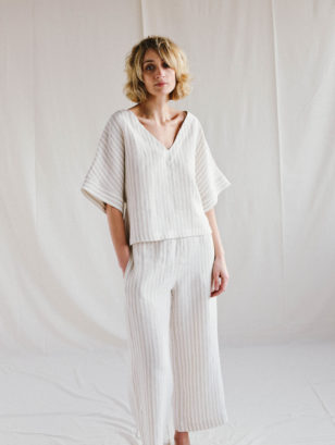 Oversized linen blouse and wide leg pants set