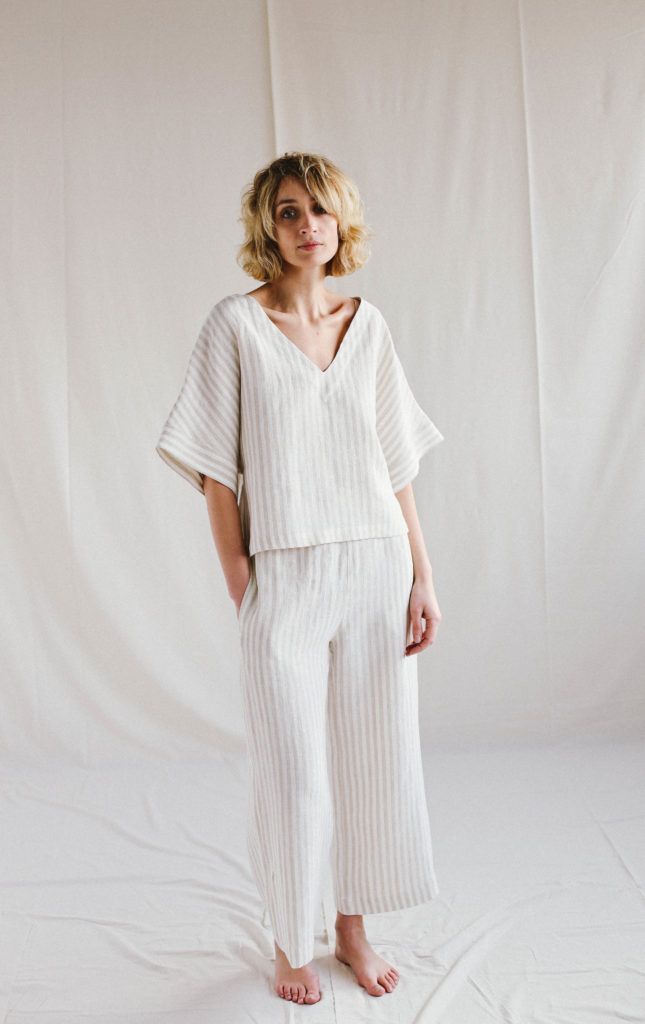 Oversized linen blouse and wide leg pants set