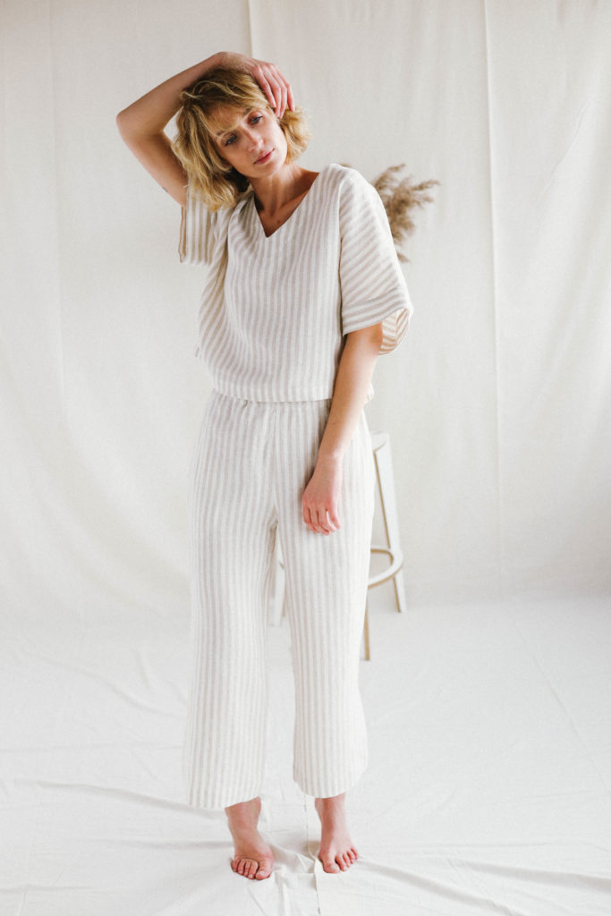 Oversized linen blouse and wide leg pants set - Image 1