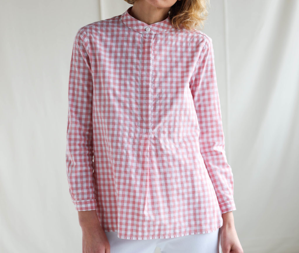 Gingham long sleeve grandad collar shirts - Image 1