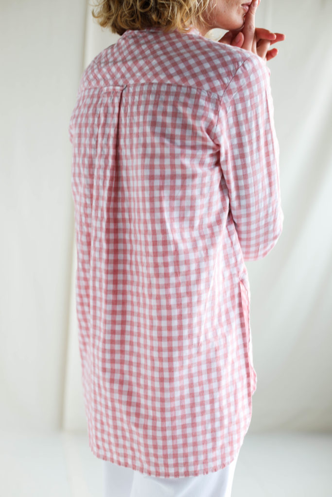 Gingham long sleeve grandad collar shirts - Image 3
